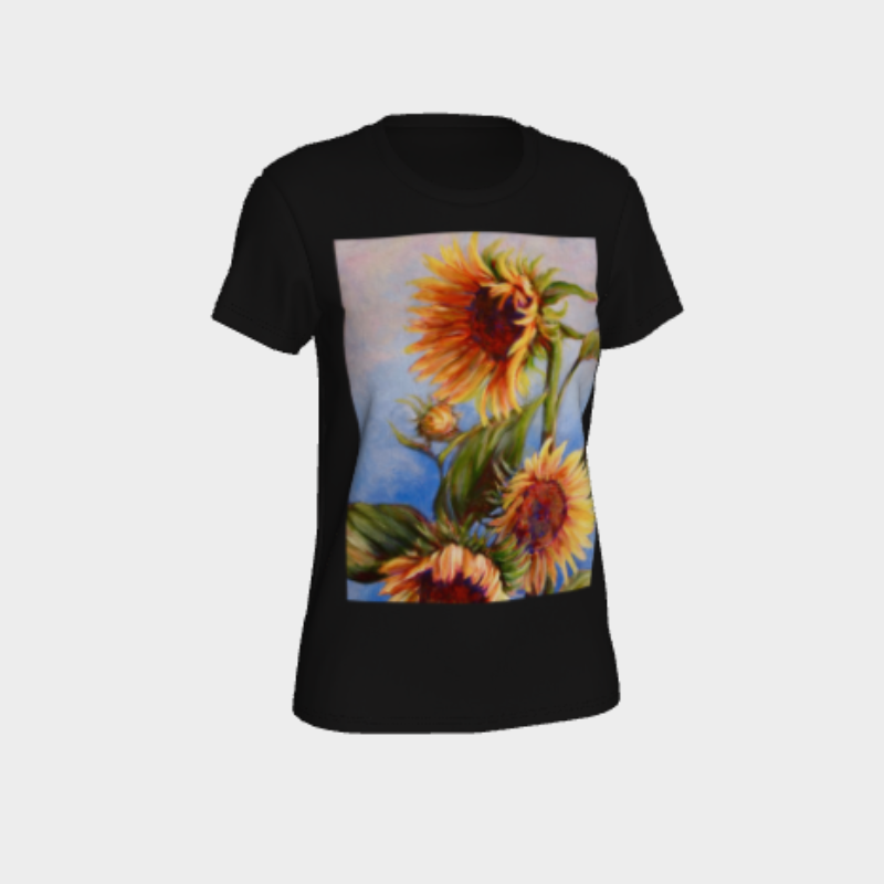Womens tshirt in black with sunflower decal