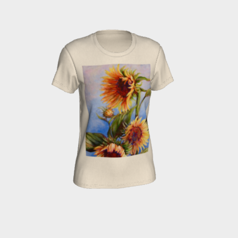 Womens tshirt in cream colour with sunflower decals