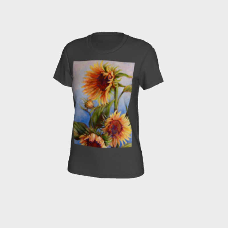 Womens tshirt in dark heather with sunflower decal