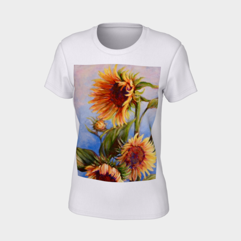 White women&#39;s tshirt with sunflower decal