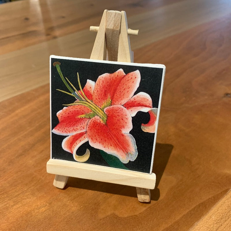 Mini print of pink lily on easel