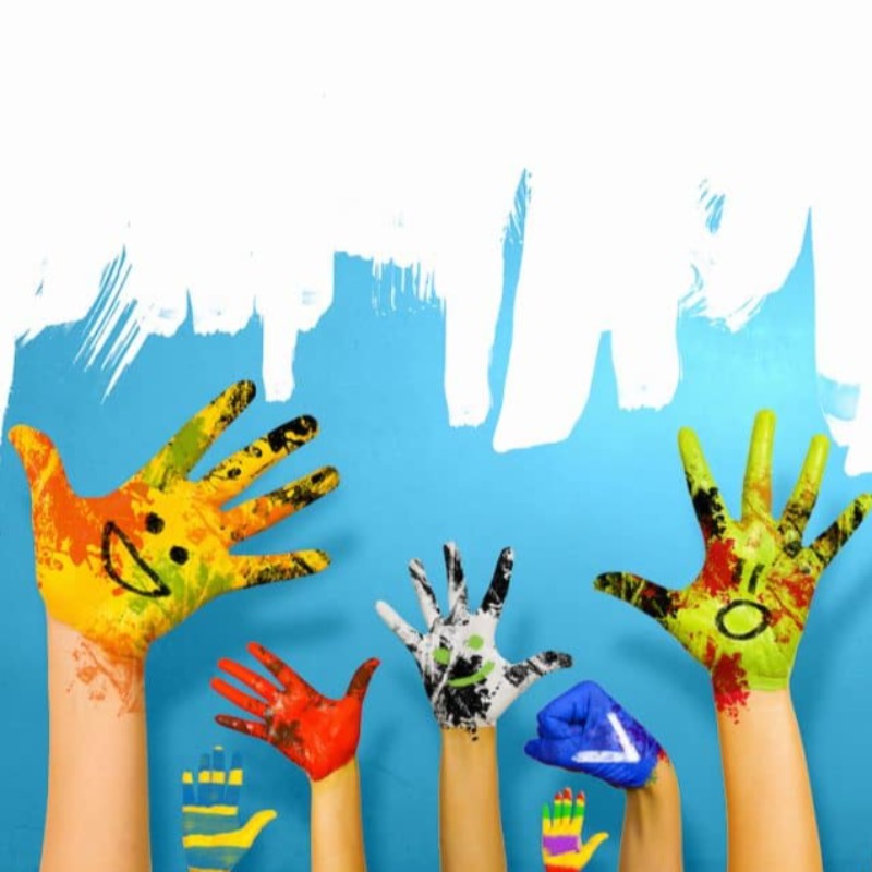 Kids colourful painted hands