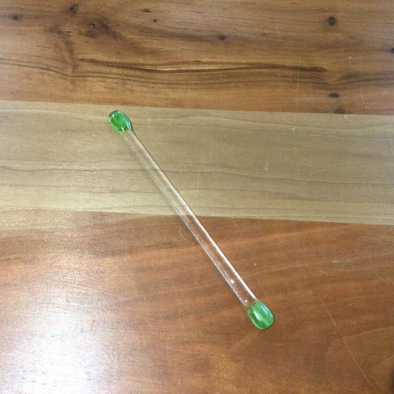 handmade glass swizzle stick with green tips
