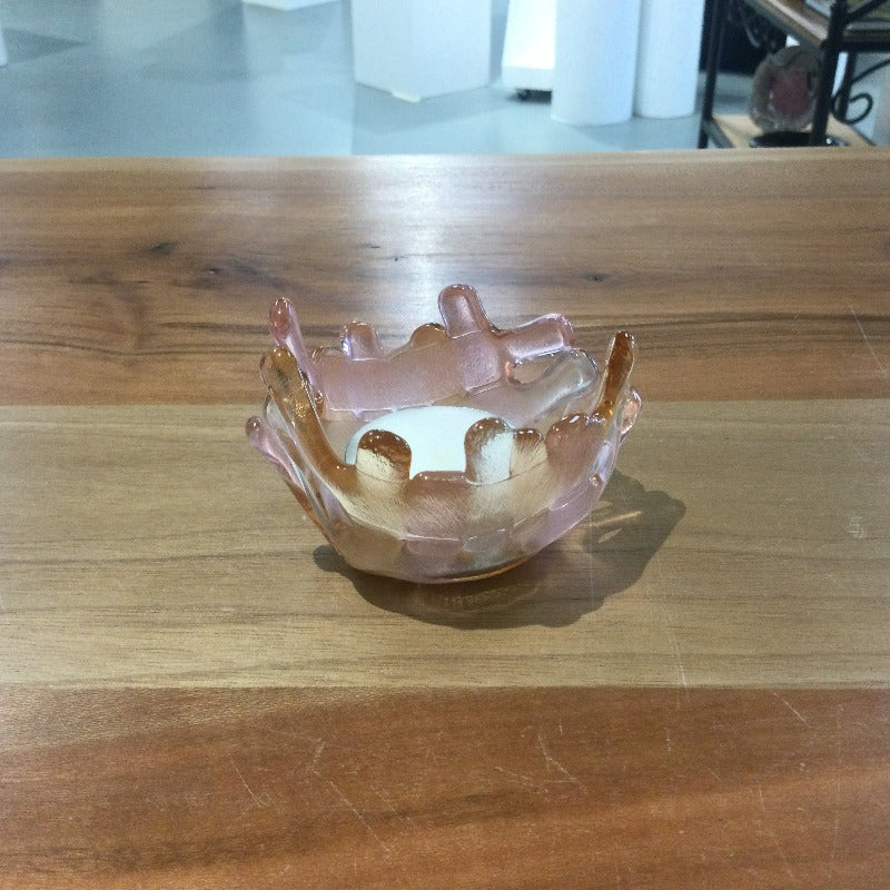 Soft pink glass tealight candle holder