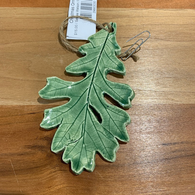 Green clay oak leave Christmas ornament