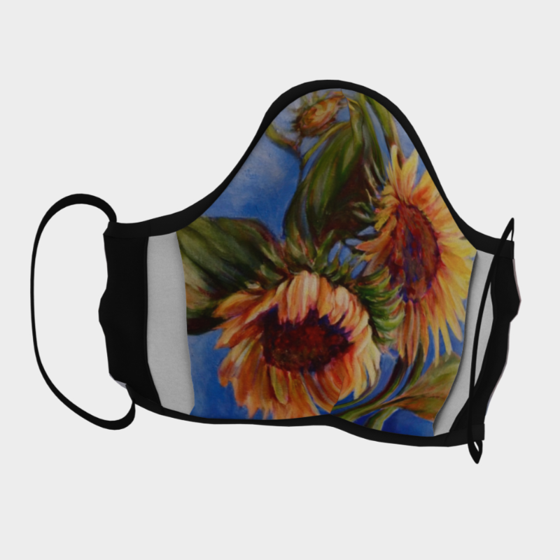 Inside lining of face mask with sunflower print