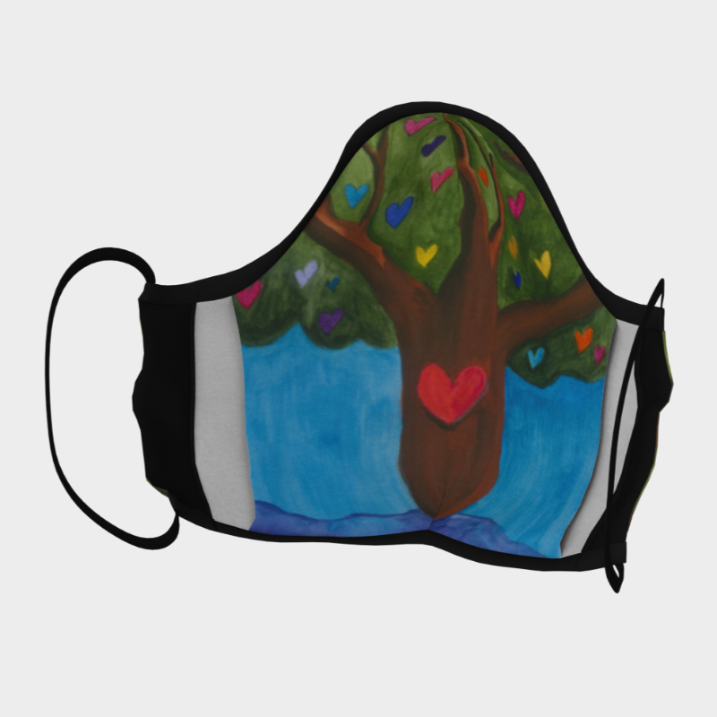Back of face mask with tree trunk/leaves print